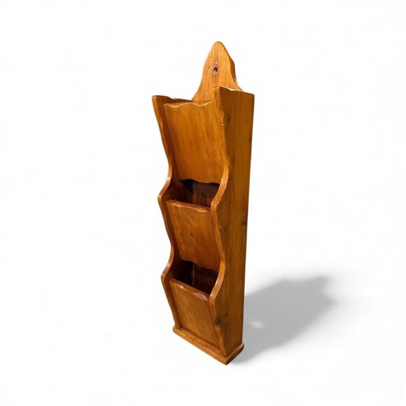 Vintage Wooden Wall-Mounted Mail Organizer With 3 Compartments 22" Tall For Home - Picture 7 of 10